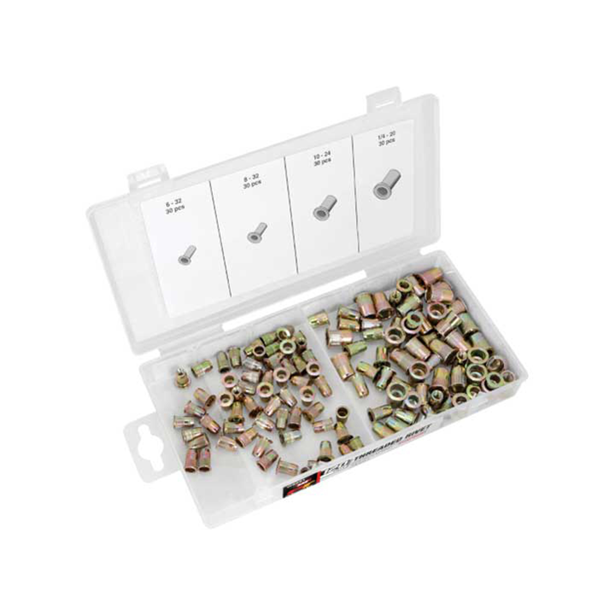 Performance Tool SAE Threaded Rivet Assortment — 120 Pcs, Steel, Sizes 6-32, 8-32, 10-24, 1/4-20, Model# PRTW5251